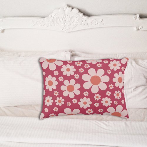 Retro Groovy Daisy Pattern Pink Orange Accent Pillow