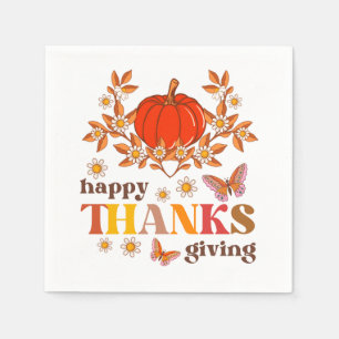Retro Groovy Daisy Pumpkin Hippie Thanksgiving Napkins