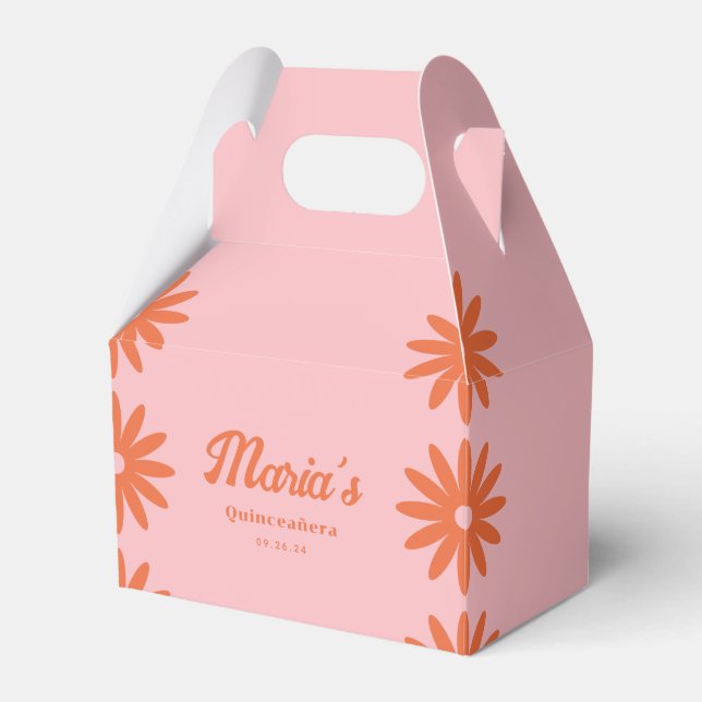 Retro Groovy Daisy Quinceanera Favor Boxes (Front Side)