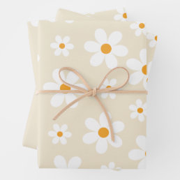 Retro Groovy Daisy Tan Birthday gift Wrapping Paper Sheets