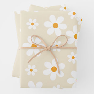 Retro Groovy Daisy Tan Birthday gift Wrapping Paper Sheets