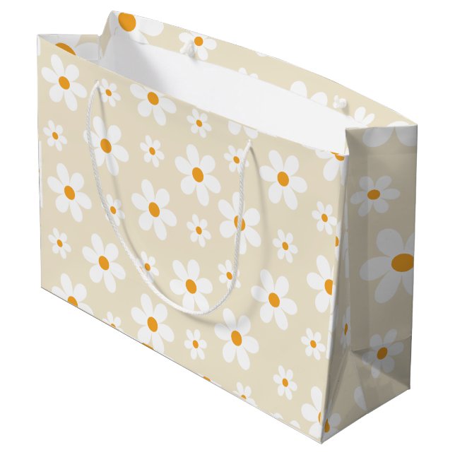 Retro Groovy Daisy Tan Birthday Large Gift Bag (Back Angled)
