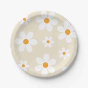 Retro Groovy Daisy Tan Birthday Paper Plates