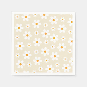 Retro Groovy Daisy Tan Birthday Paper Plates Napkins
