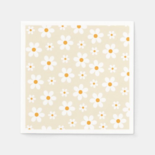 Retro Groovy Daisy Tan Birthday Paper Plates Napkins