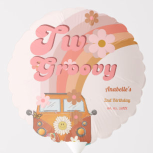 Retro Groovy Daisy Two groovy Van peach Birthday  Balloon