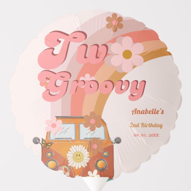 Retro Groovy Daisy Two groovy Van peach Birthday  Balloon (Front)