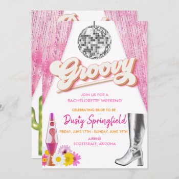 Retro Groovy Disco Bachelorette Weekend Itinerary Invitation by PaperandPomp at Zazzle
