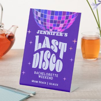 Retro Groovy Disco Bachelorette Weekend Welcome Pedestal Sign by littleteapotdesigns at Zazzle