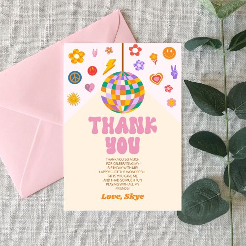 Retro Groovy Disco Ball Birthday Party Thank You Card