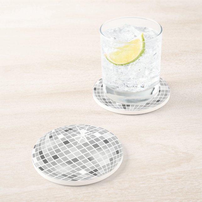 Retro GROOVY Disco Ball Bridal Shower sandstone Coaster (Side)