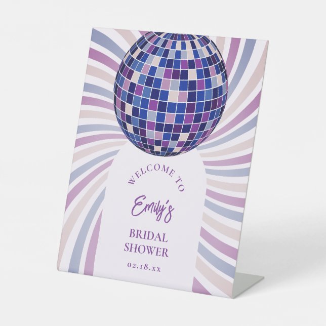Retro Groovy Disco Bridal Shower Welcome Pedestal Sign (Front)