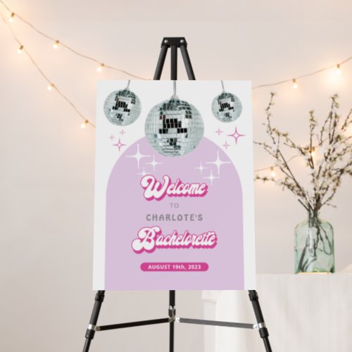 Retro Groovy Disco Pink Bachelorette Welcome Sign