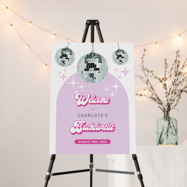 Retro Groovy Disco Pink Bachelorette Welcome Sign (In Situ (Stand))