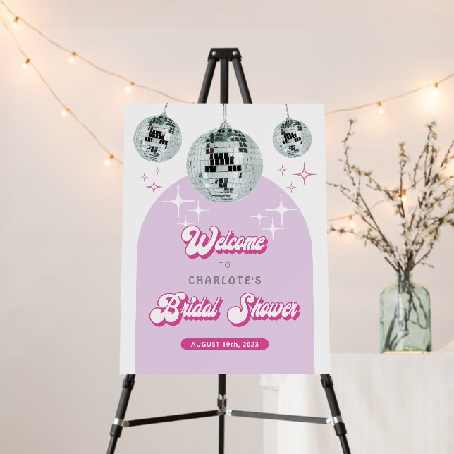 Retro Groovy Disco Pink Bridal Shower Welcome Sign (In Situ (Stand))