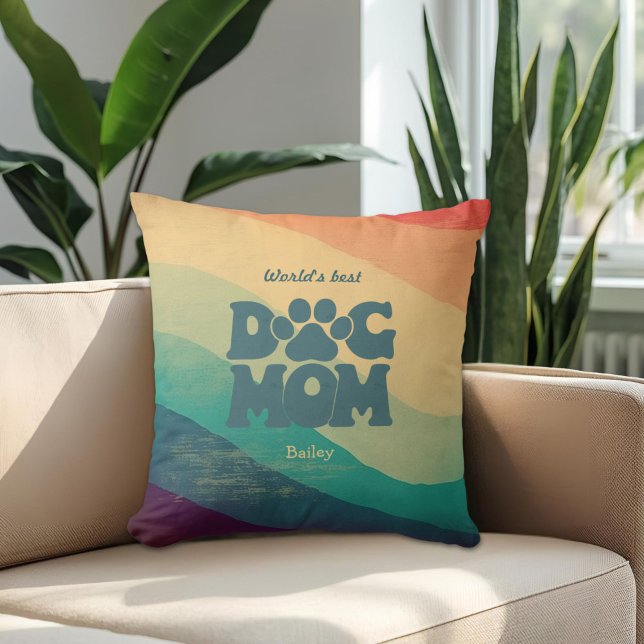 Retro Groovy Dog Mom Throw Pillow (Creator Uploaded)