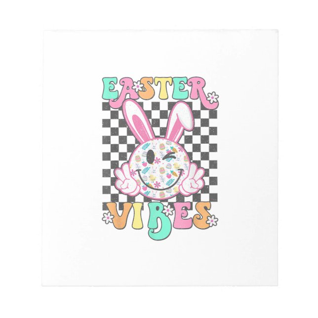 Retro Groovy Easter Vibes Bunny Checkered Smile Wo Notepad (Front)