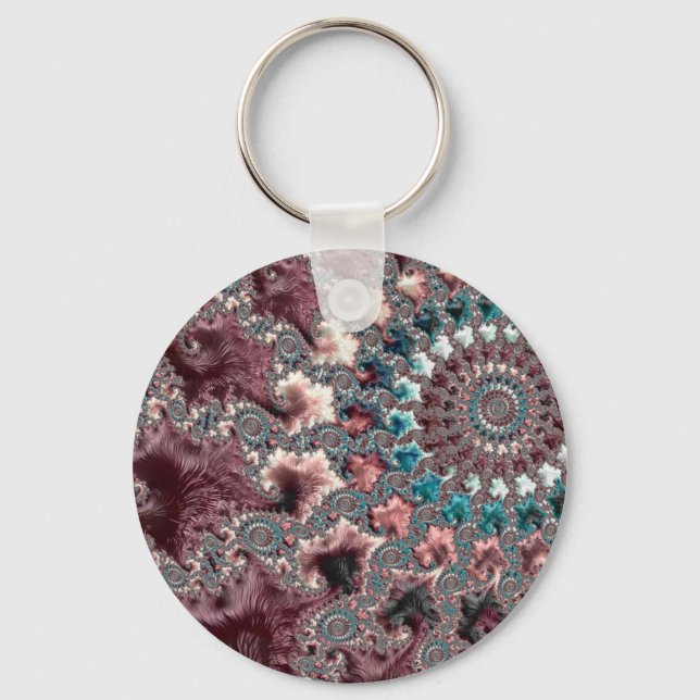 Retro Groovy Eclectic Bohemian Spiral Fractal Keychain (Front)