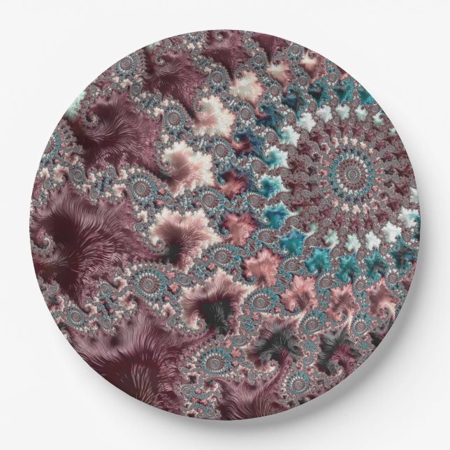 Retro Groovy Eclectic Bohemian Spiral Fractal Paper Plates (Front)