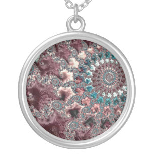 Retro Groovy Eclectic Bohemian Spiral Fractal Silver Plated Necklace