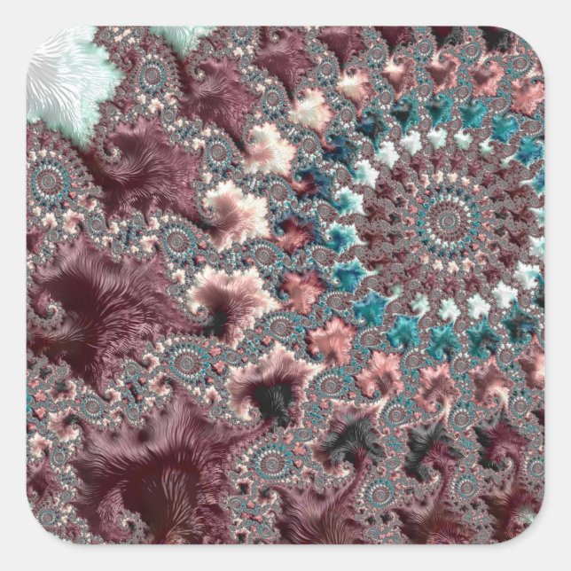 Retro Groovy Eclectic Bohemian Spiral Fractal Square Sticker (Front)