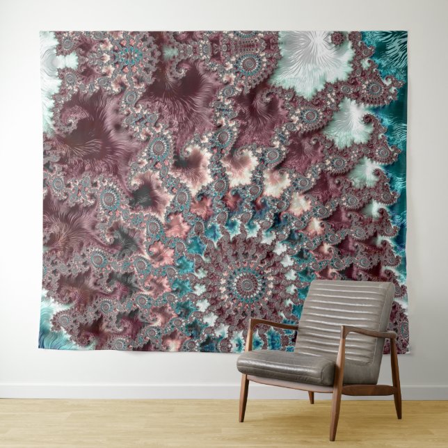 Retro Groovy Eclectic Bohemian Spiral Fractal Tapestry (In Situ (Horizontal))