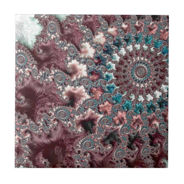 Retro Groovy Eclectic Bohemian Spiral Fractal Tile (Front)