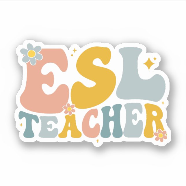 Retro Groovy ESL Teacher Appreciation Gift Sticker (Front)