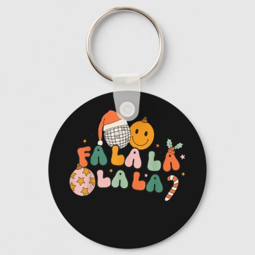 Retro Groovy Fa La La Christmas Cute Santa Hat Xma Keychain