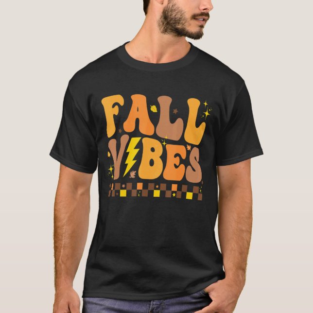 Retro Groovy Fall Vibes Checkered Pattern Autumn S T-Shirt (Front)