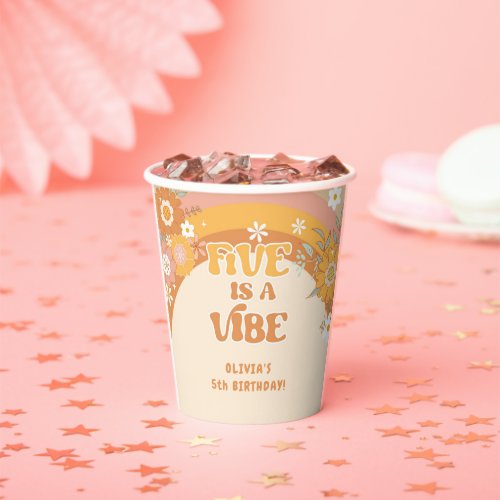 Retro groovy five is a vibe 5th birthday paper cups