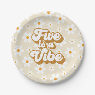 Retro Groovy Five is a Vibe Daisy Birthday Paper Plates
