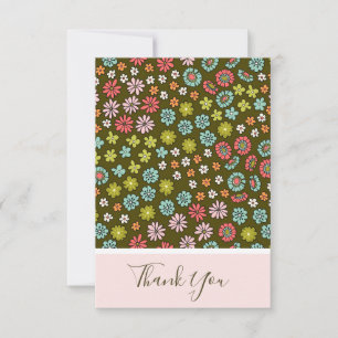 Retro Groovy Floral Birthday Thank You Card