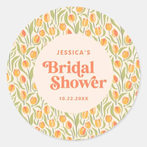 Retro Groovy Floral Bridal Shower Classic Round Sticker