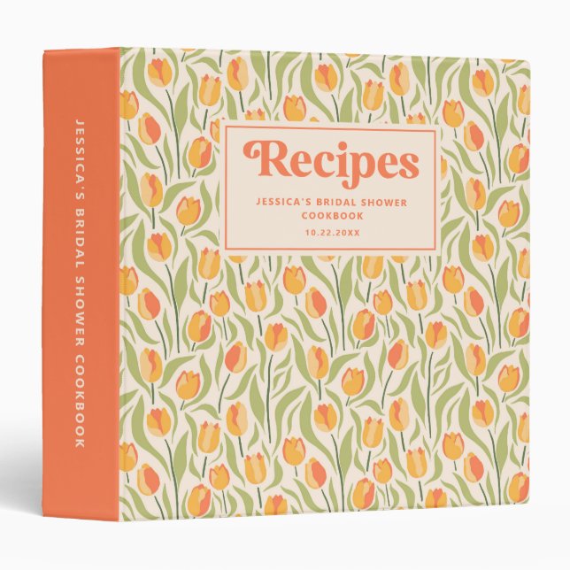 Retro Groovy Floral Bridal Shower Recipe Book 3 Ring Binder (Front/Spine)