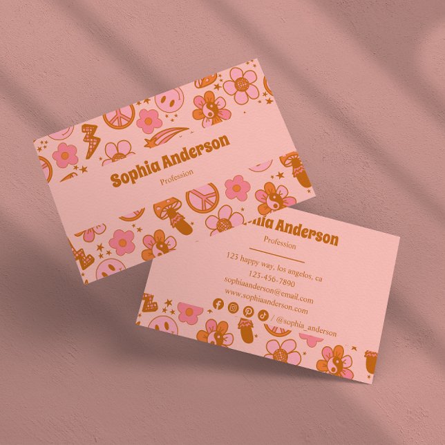 Retro Groovy Floral Business Card                  (Creator Uploaded)