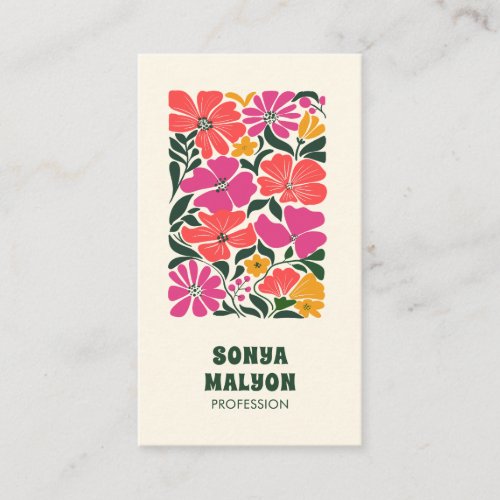 Retro Groovy Floral Business Card | Hand Drawn