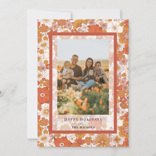 Retro Groovy Floral Christmas Holiday Photo Card