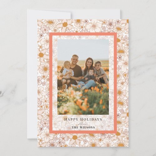 Retro Groovy Floral Christmas Holiday Photo Card