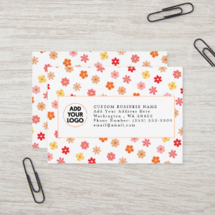 🌸 Retro Groovy Floral Custom Logo Business  Card