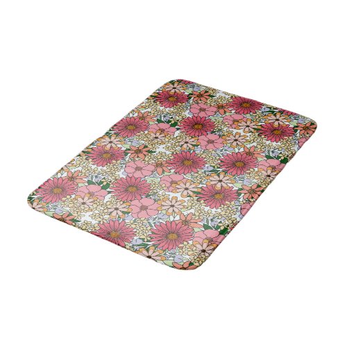 Retro Groovy Floral Daisy Boho Bath Mat