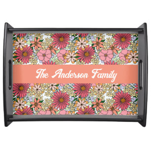 Retro Groovy Floral Daisy Boho Serving Tray