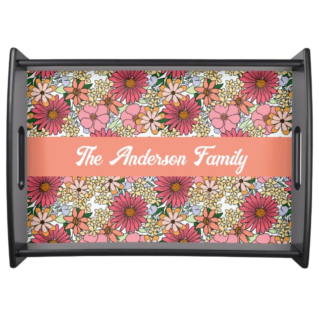 Retro Groovy Floral Daisy Boho Serving Tray (Front)
