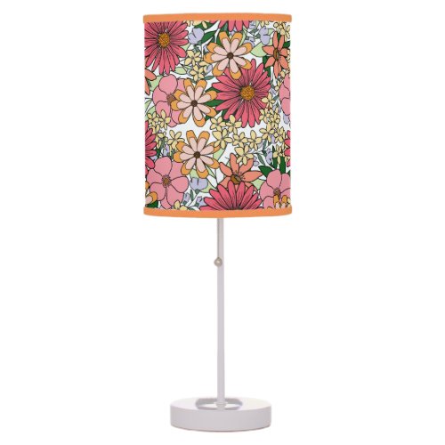 Retro Groovy Floral Daisy Boho Table Lamp