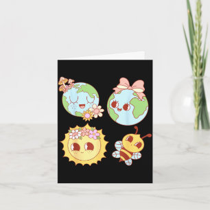 Retro groovy floral heart earth day environmental card