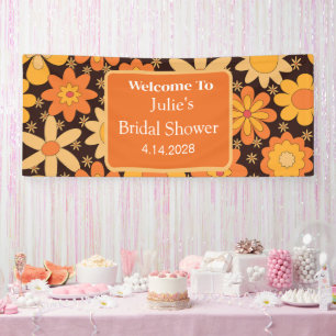 Retro Groovy Floral Orange yellow Bridal shower Banner