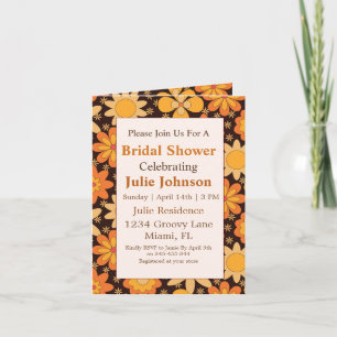 Retro Groovy Floral Orange yellow Bridal Shower Invitation