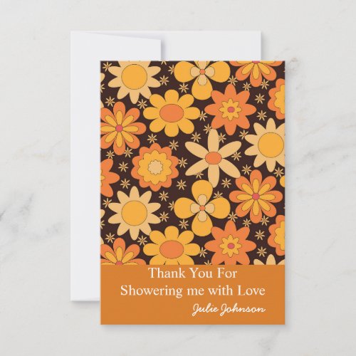 Retro Groovy Floral Orange yellow Thank You Card