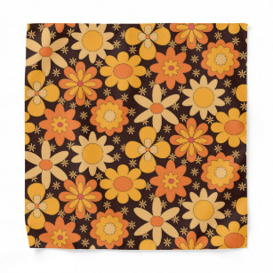 Retro Groovy Floral pattern Yellow and  Orange   Bandana
