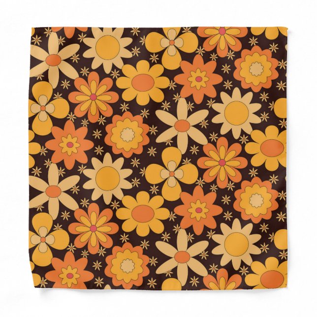 Retro Groovy Floral pattern Yellow and  Orange   Bandana (Front)